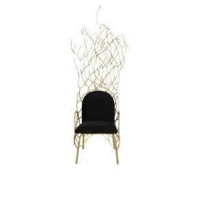Abstract brass chair with twig-style frame and fine fabric upholstered seat