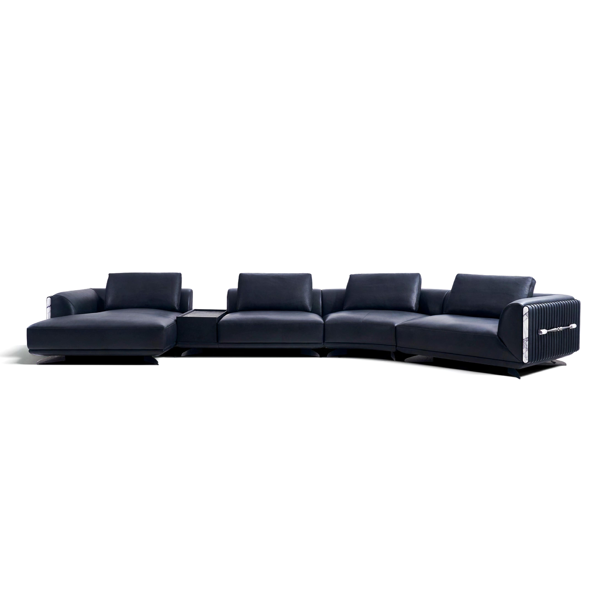 Modular sectional sofa set with memory foam cushions and matching side tables in modern living room