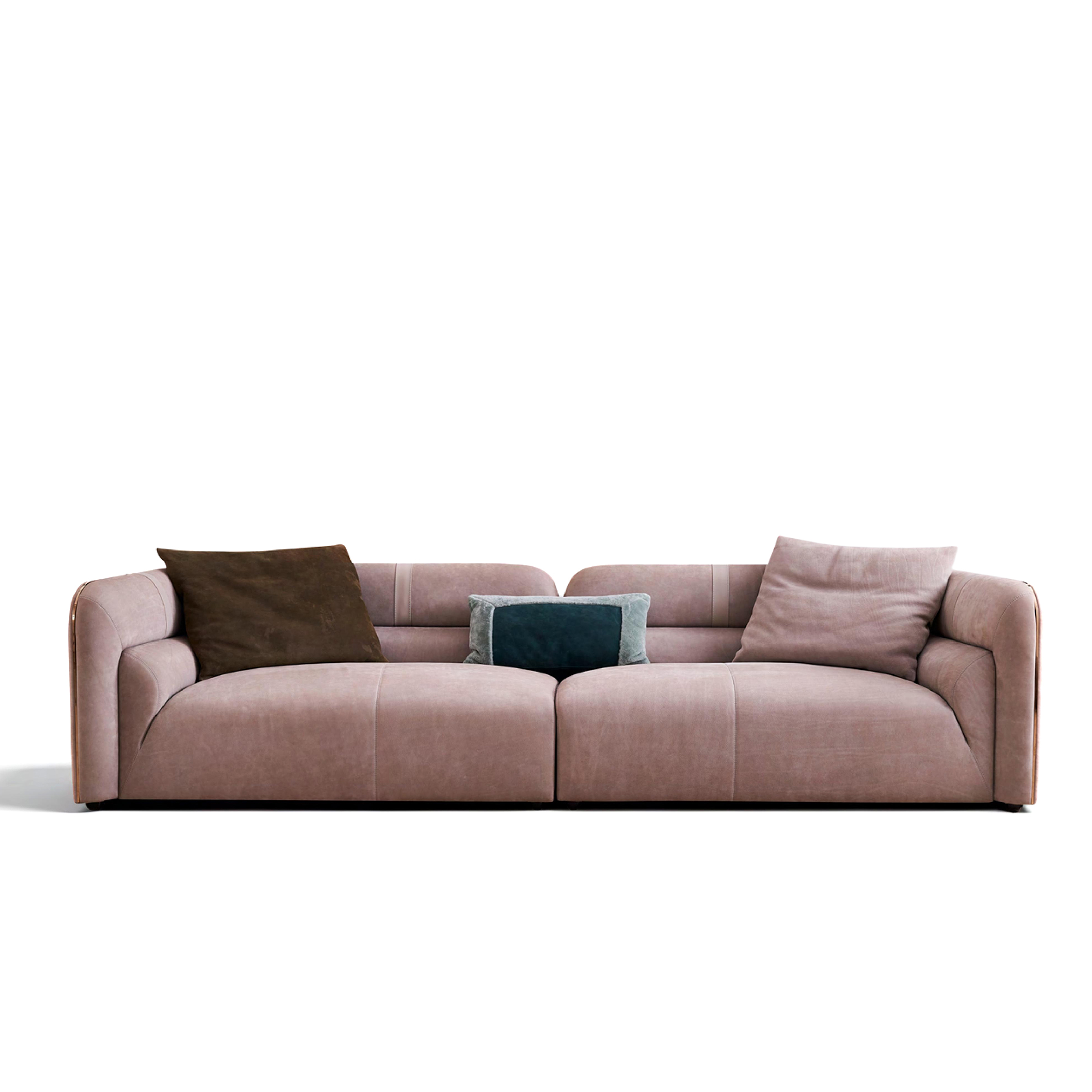 Modern luxury sofa with stainless steel detailing and structured design