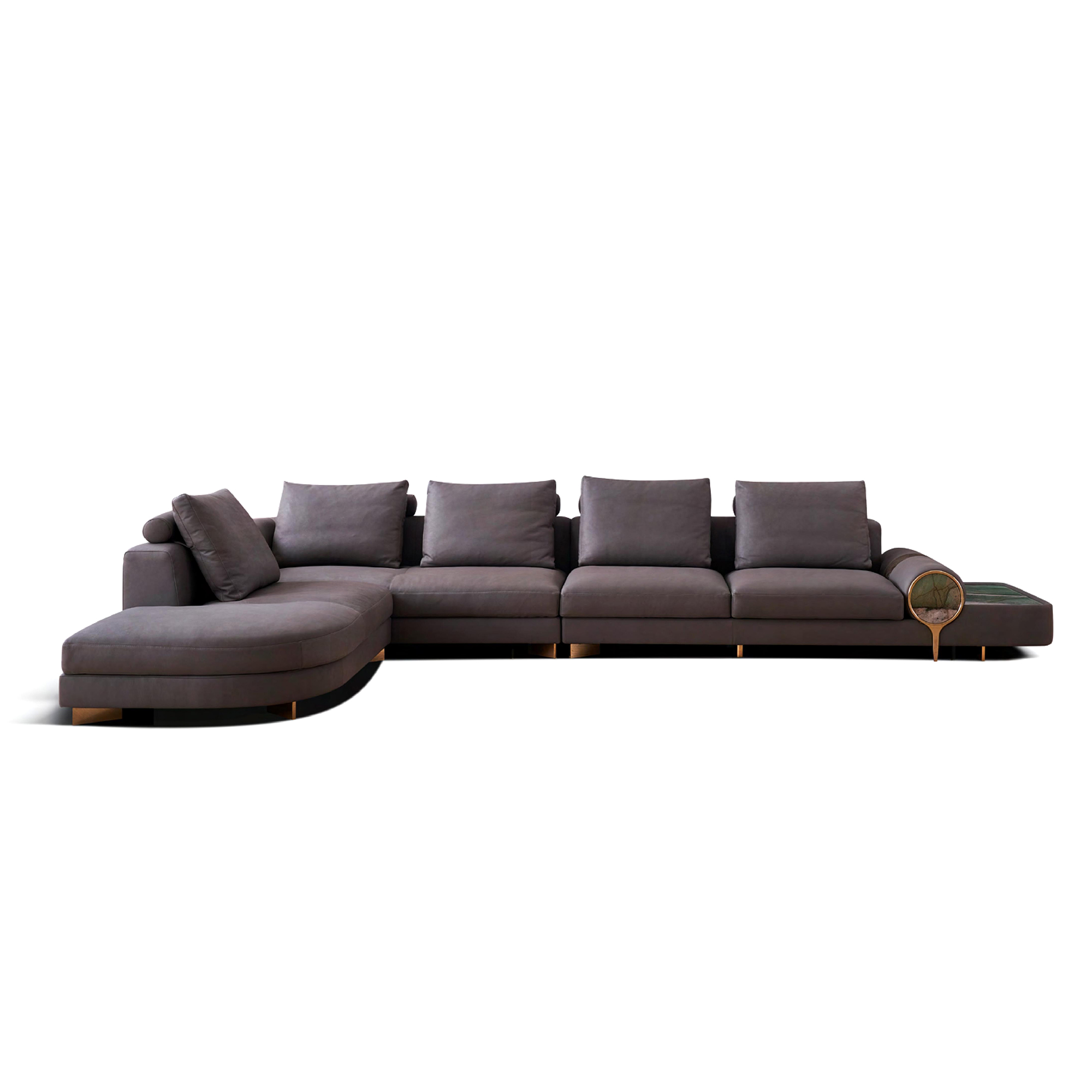 Modern smoky grey leather sectional sofa with asymmetrical backrest