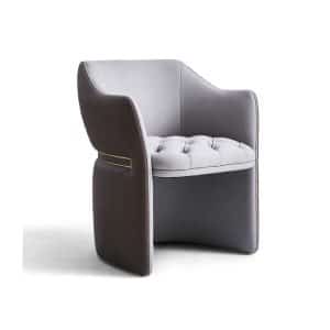 Luxury Italian leather dining chair with curved frame and padded seat