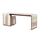 Executive home office desk in rosewood with light crocodile embossed leather and brushed brass accents – Kalyste