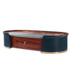 High end coffee table with rosewood, marble, brass, and crocodile embossed leather – Kalyste