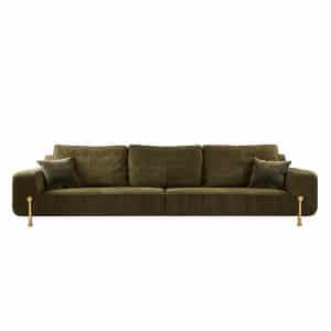 Luxury nubuck leather sofa with brass frame lines and brass legs – Kalyste