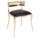 Aria Chair in sculptural polished brass with curved arms and upholstered seat