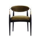 Luxury dining chair with brass frame, beechwood legs, and leather upholstery