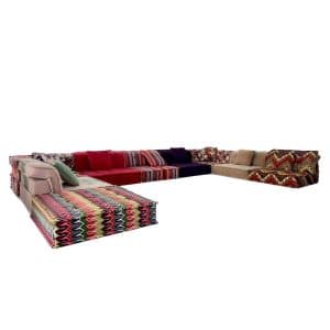 Modular Bohemian Modular Sofa with floor seating and custom fabric upholstery