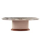 Luxury marble dining table with square marble top, rosewood base, and Nubuck leather – Kalyste