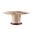 Luxury round dining table with marble top, rosewood base, and crocodile embossed leather – Kalyste