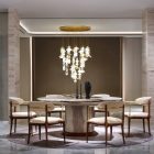 Luxury round dining table with marble top, rosewood base, and crocodile embossed leather – Kalyste