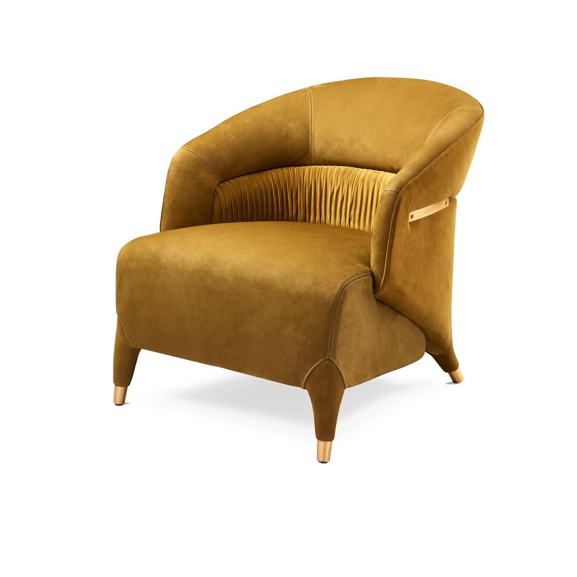 Nubuck leather luxury chair with brass strip detail