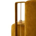 Nubuck leather accent chair with geometric brass armrest detail