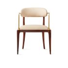 Luxury dining chair in rosewood and brass with beige leather seat
