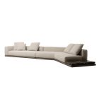 Horizonte Sofa in light fabric with modular design and integrated marble side platform.