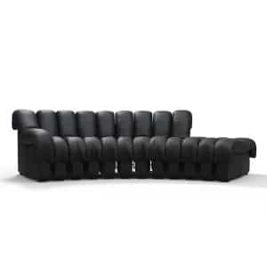 Snake Sofa modular black leather design with sculptural connected seating units.