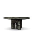 Nico Dining Table with geometric panel legs and marble or solid wood top in modern minimalist design.
