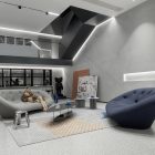 Ploum Sofa with organic curved design and stretch fabric upholstery.