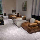 Camaleonda modular sofa in mixed materials with genuine leather and premium fabric upholstery