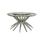 Small Marble Dining Table with Rotating Snow Mountain Blue Quartzite Top and Stainless Steel Base