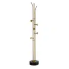 Stainless steel coat rack stand with black marble base and brushed gold-tone adjustable hooks