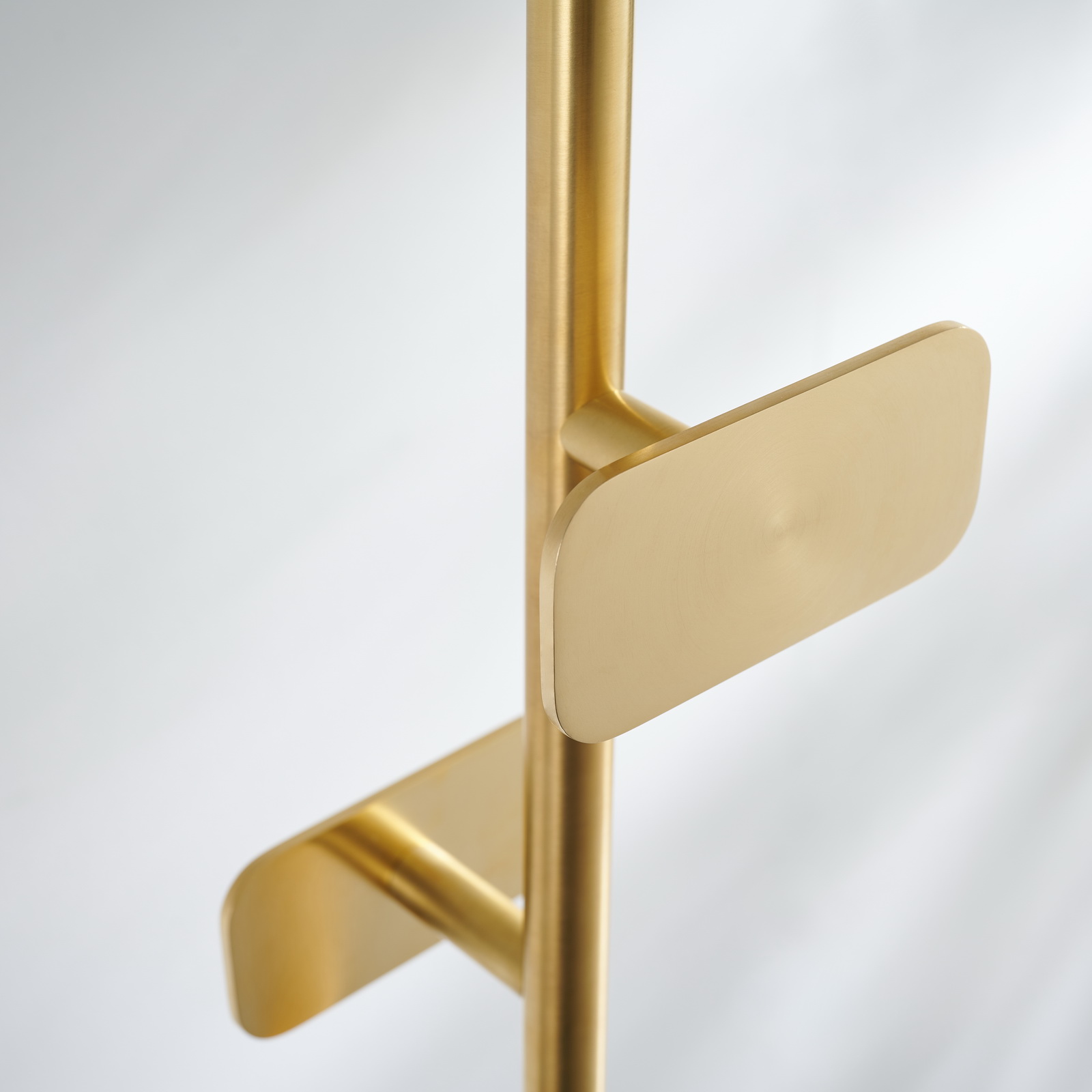 Premium brass coat rack stand with black marble base and staggered brushed square hooks