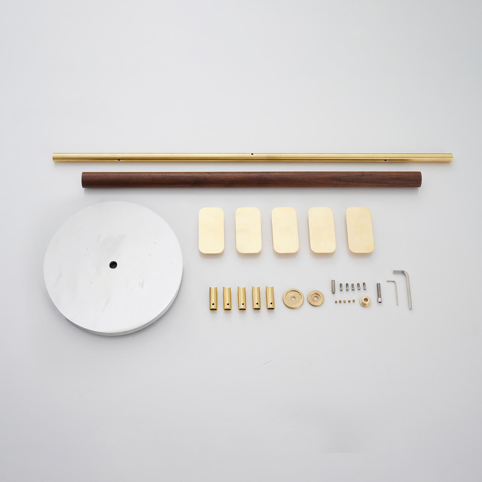 Premium brass coat rack stand with black marble base and staggered brushed square hooks
