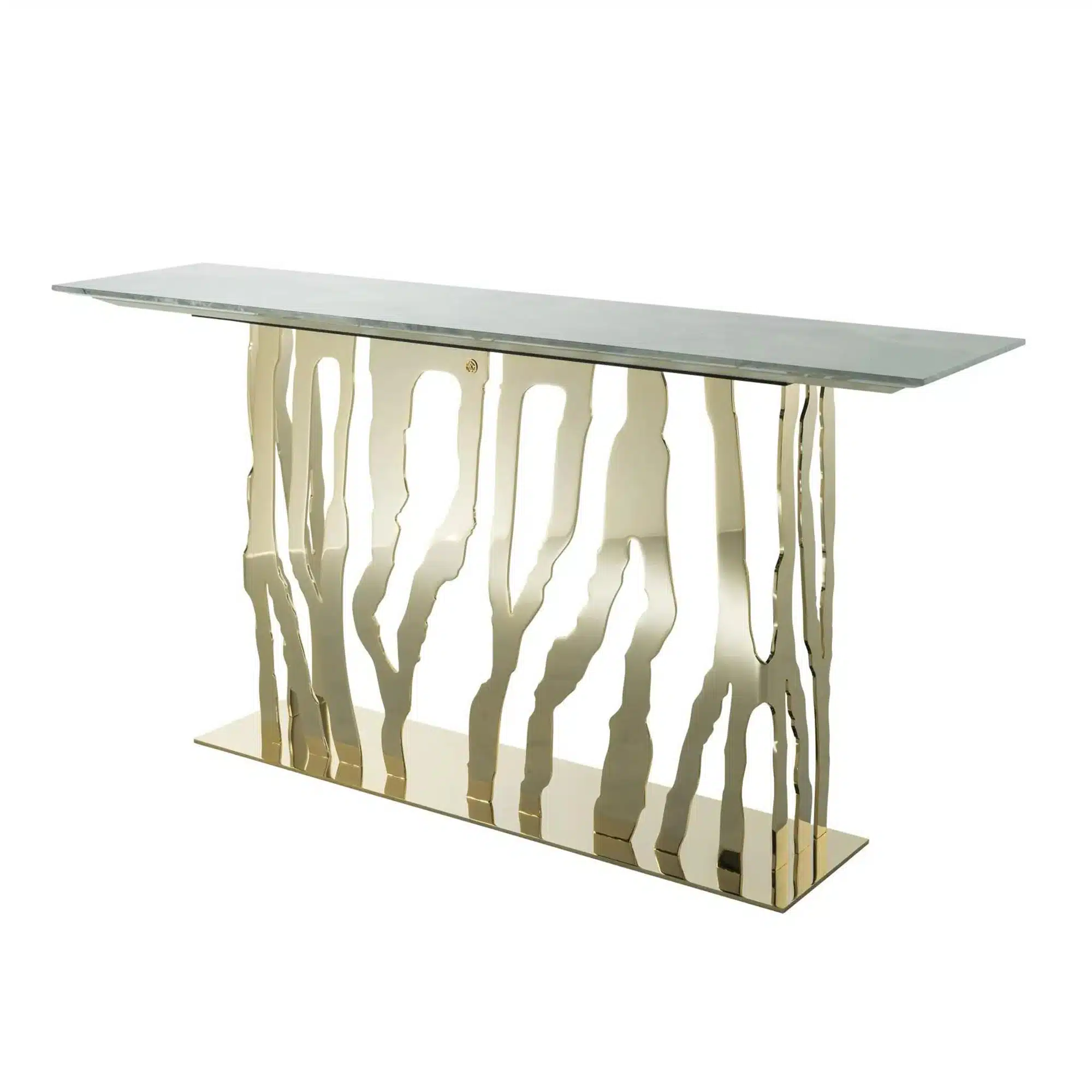 Metal in brushed gold and marble console table