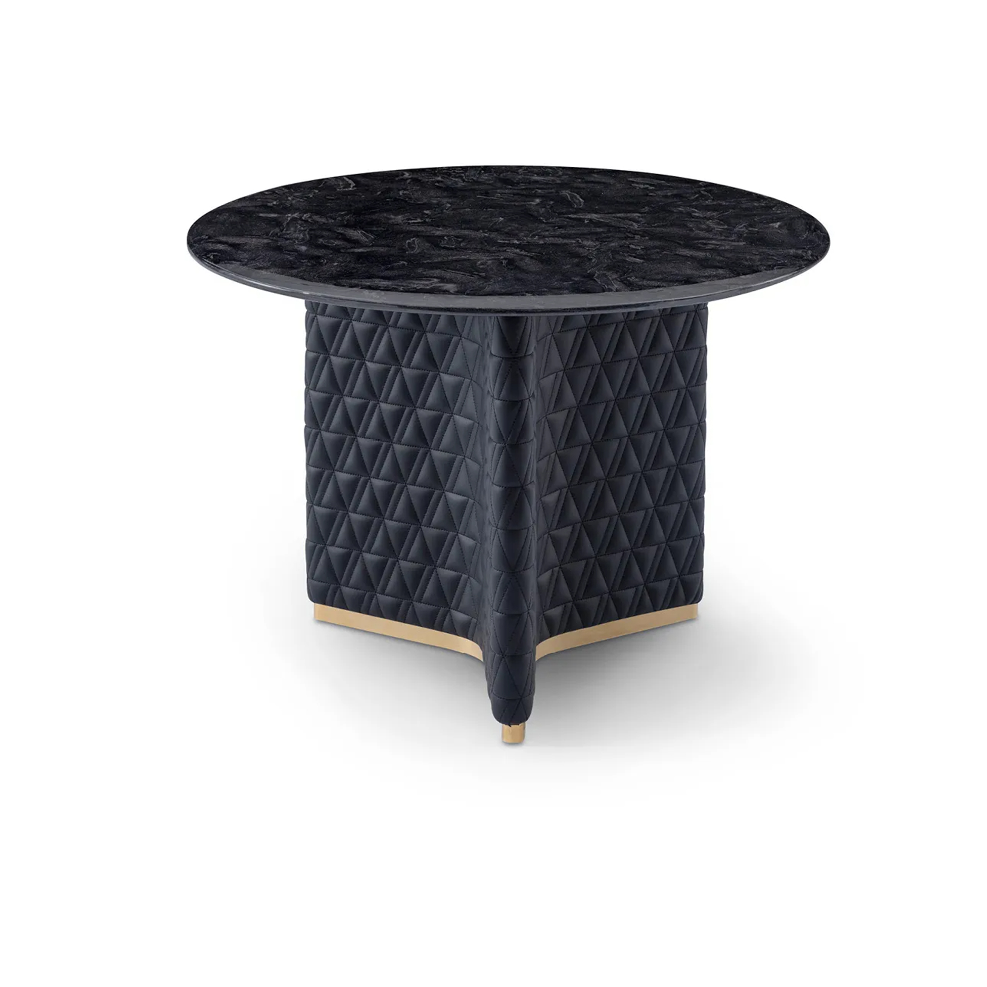 Modern coffee table with a marble top and a microfiber leather-wrapped base frame.