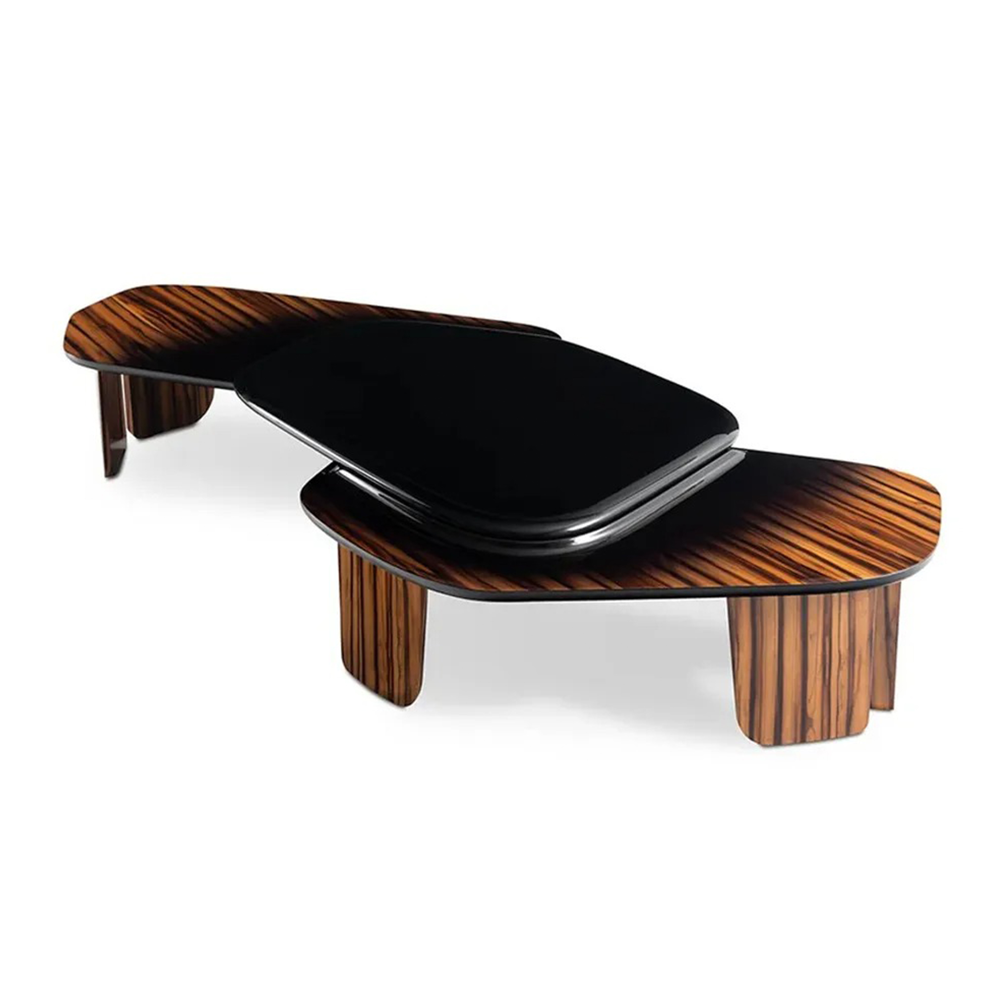 Low-profile coffee table in Laurent Black Gold marble and high-gloss applewood veneer.