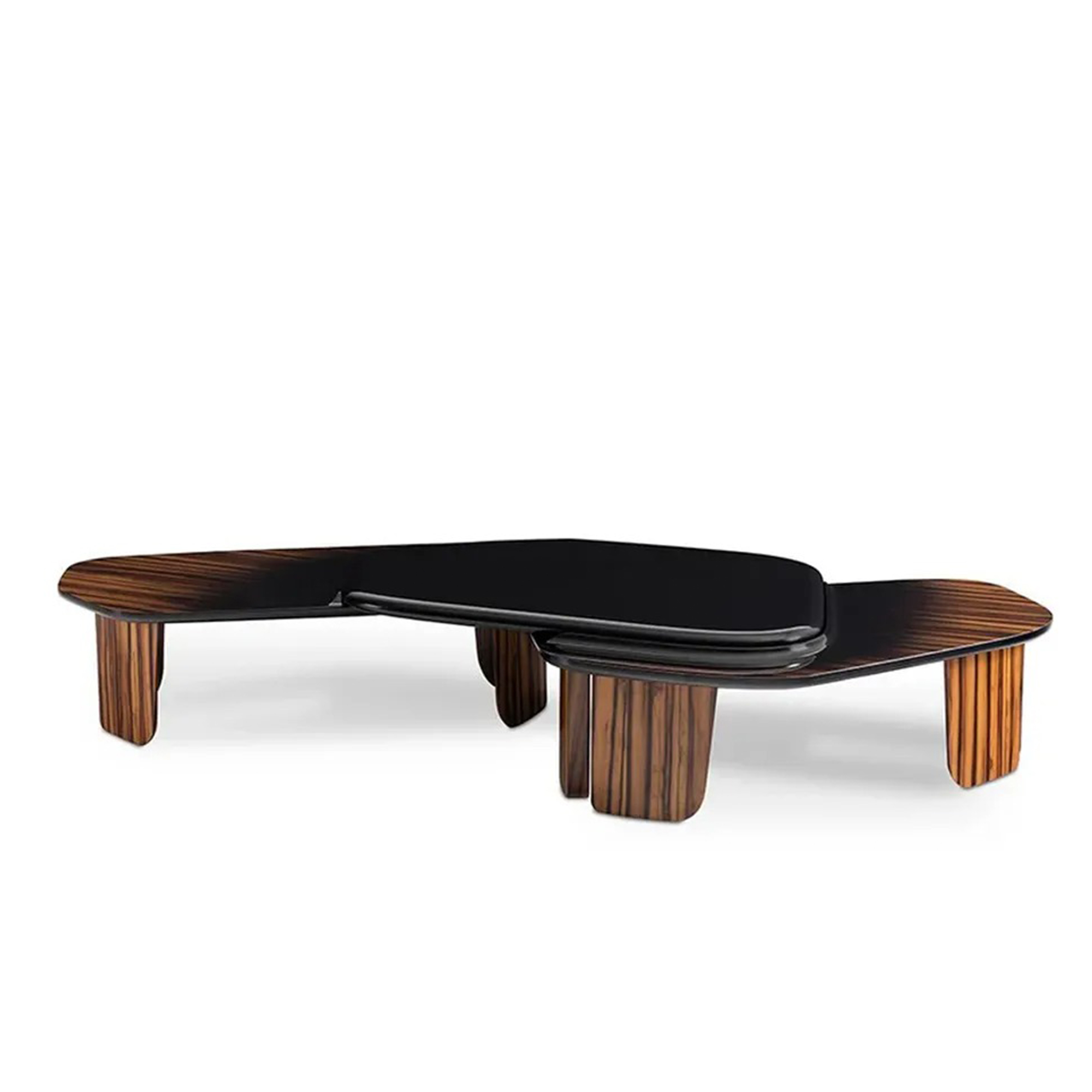 Low-profile coffee table in Laurent Black Gold marble and high-gloss applewood veneer.