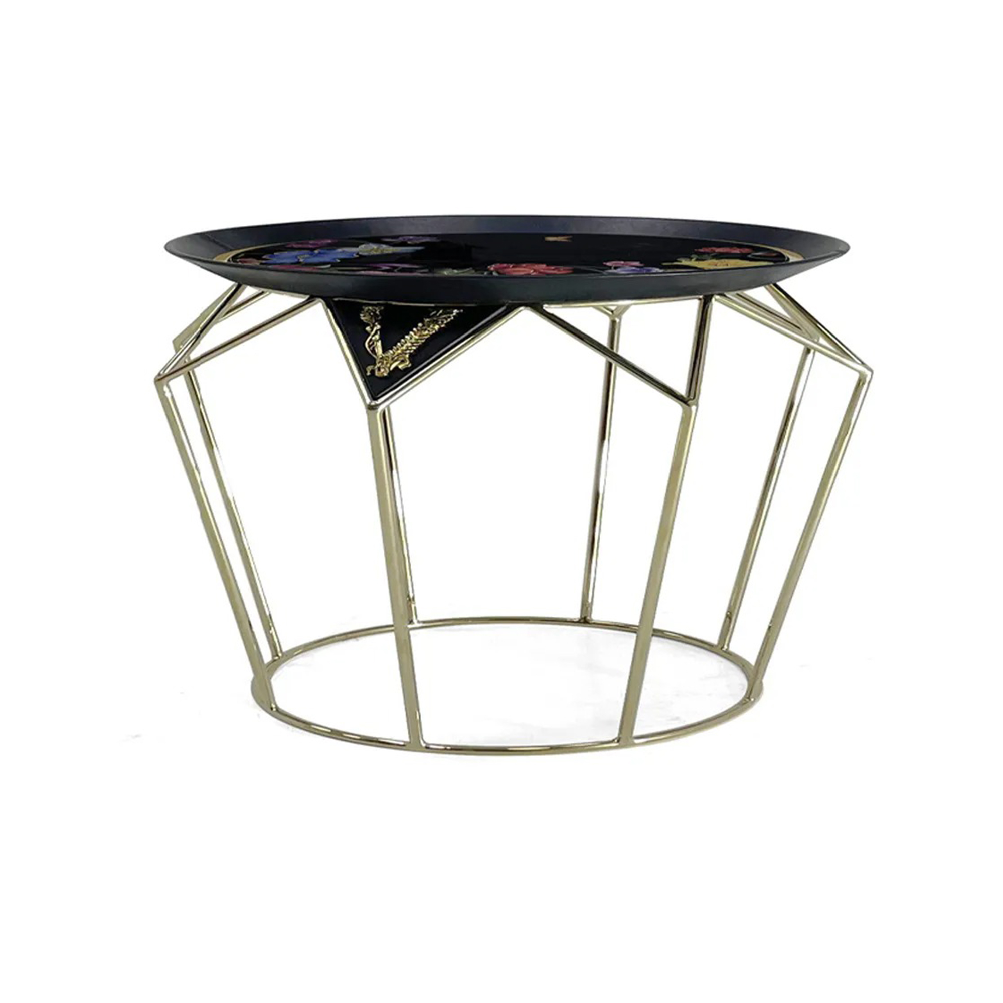Modern coffee table with a decorative tempered glass top and microfiber leather trim.