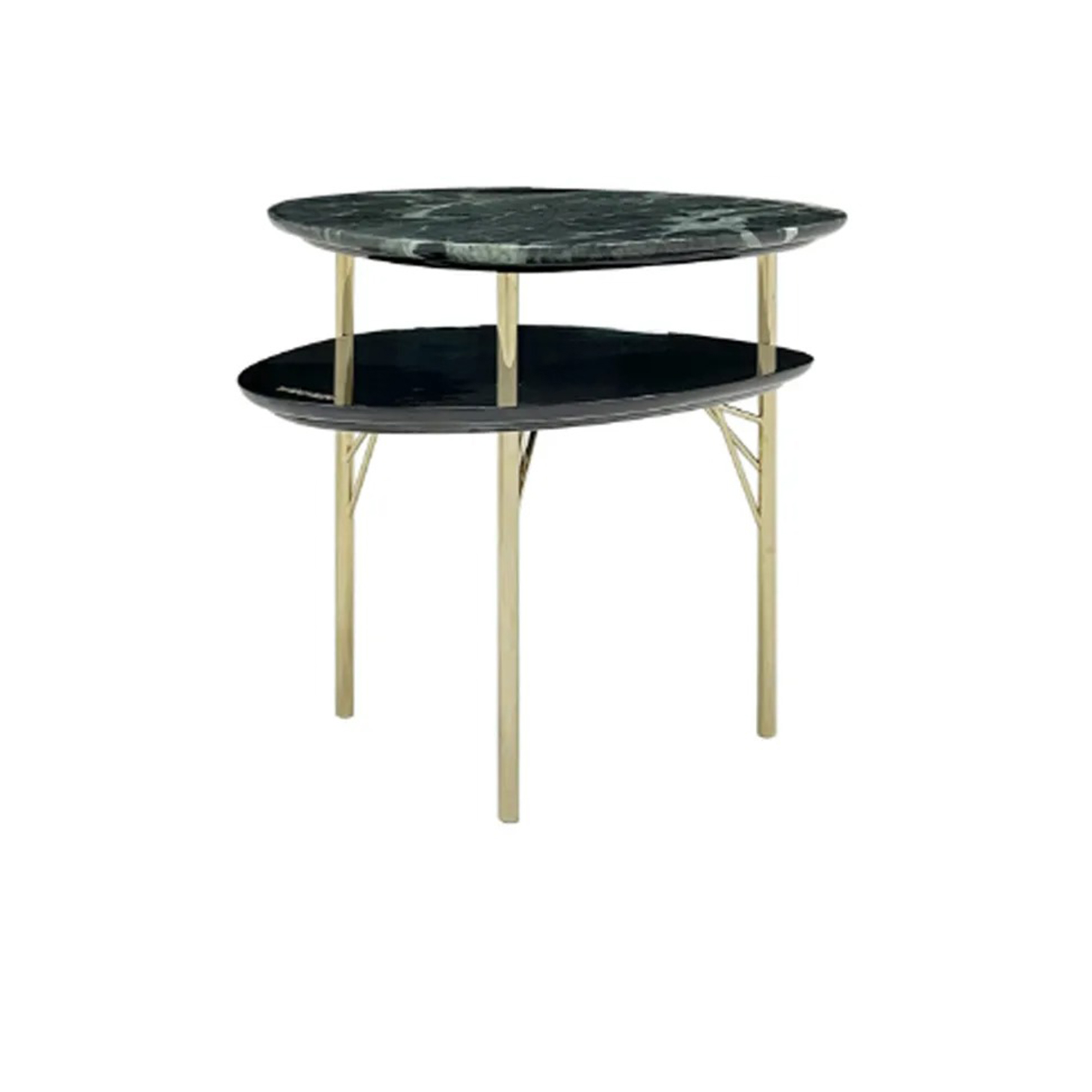 Minimalist side table featuring a premium marble top and a lacquered tray.