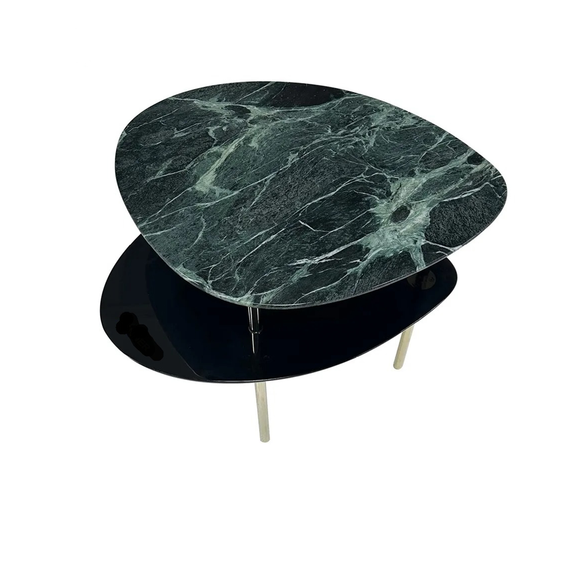 Minimalist side table featuring a premium marble top and a lacquered tray.