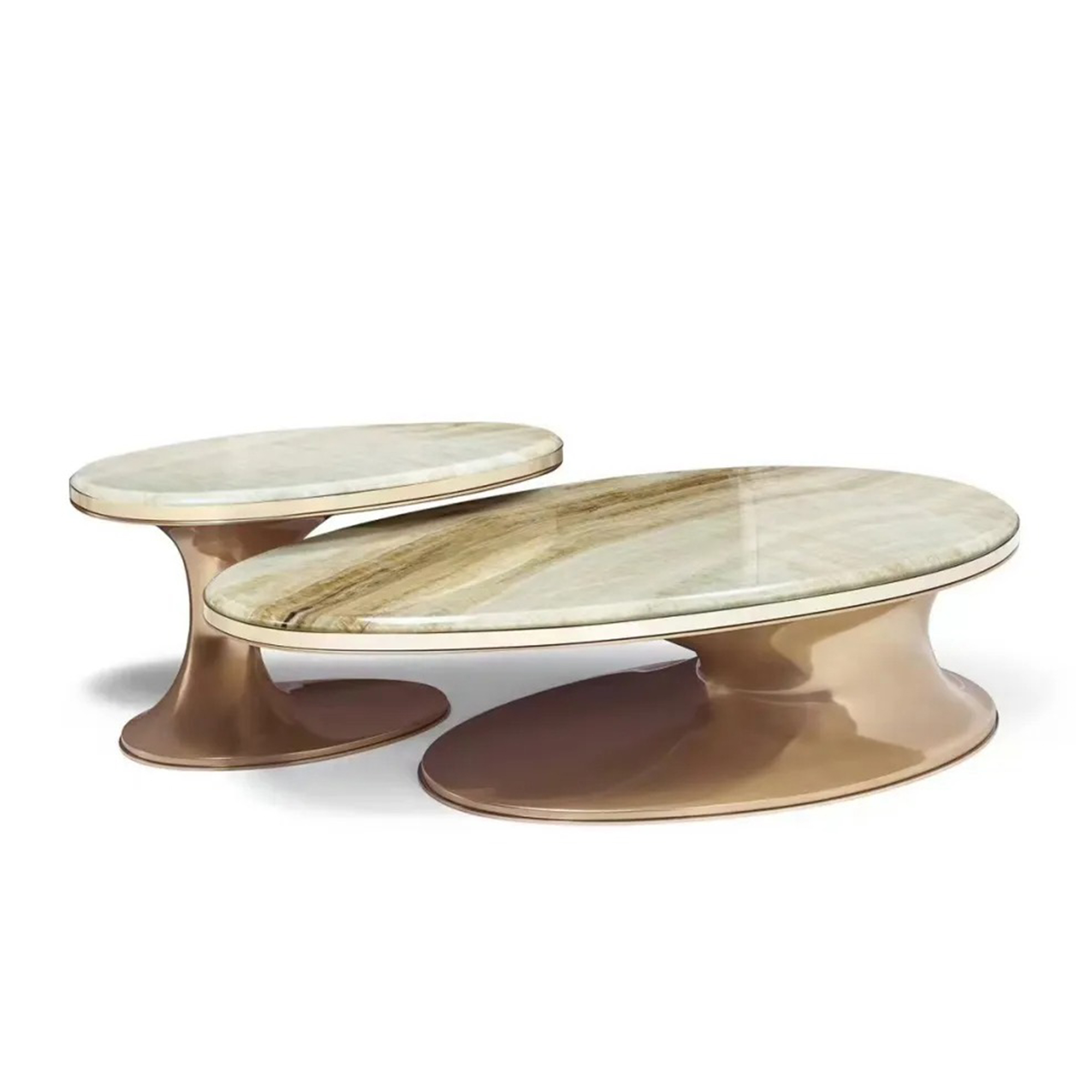 Luxury side table with a Qing Shui Jade marble top and a textured grey support panel.