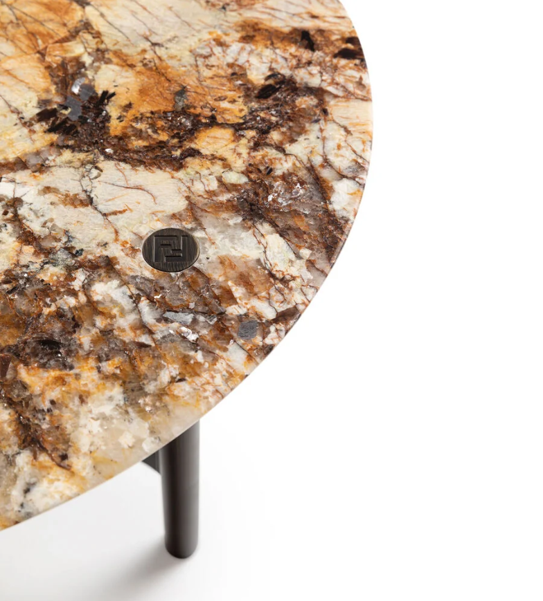 Low-profile coffee table in black and white marble with a Calacatta Rosa inlay.