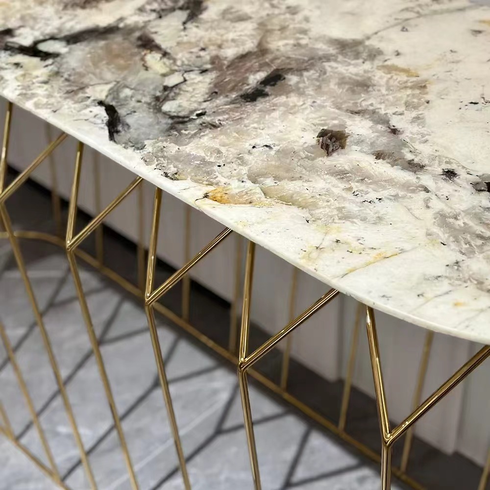 Pandora marble luxury console table with gold mirror stainless steel frame
