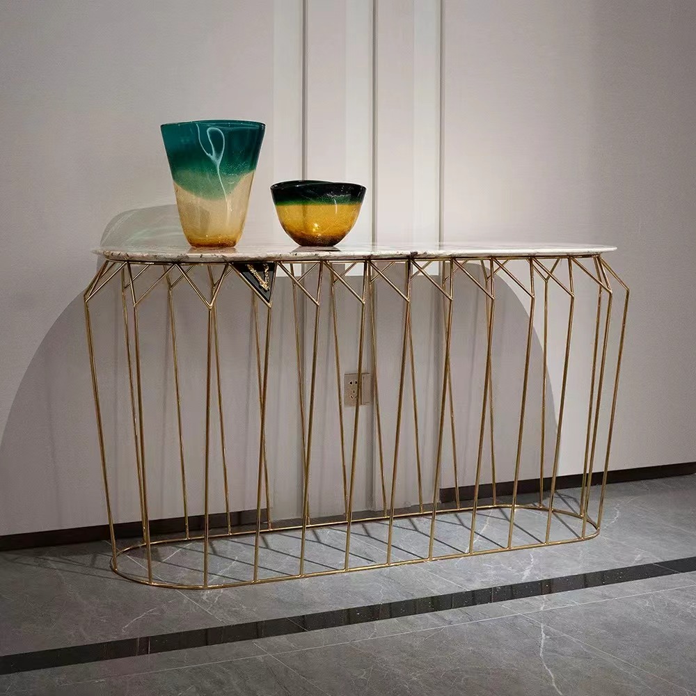 Pandora marble luxury console table with gold mirror stainless steel frame