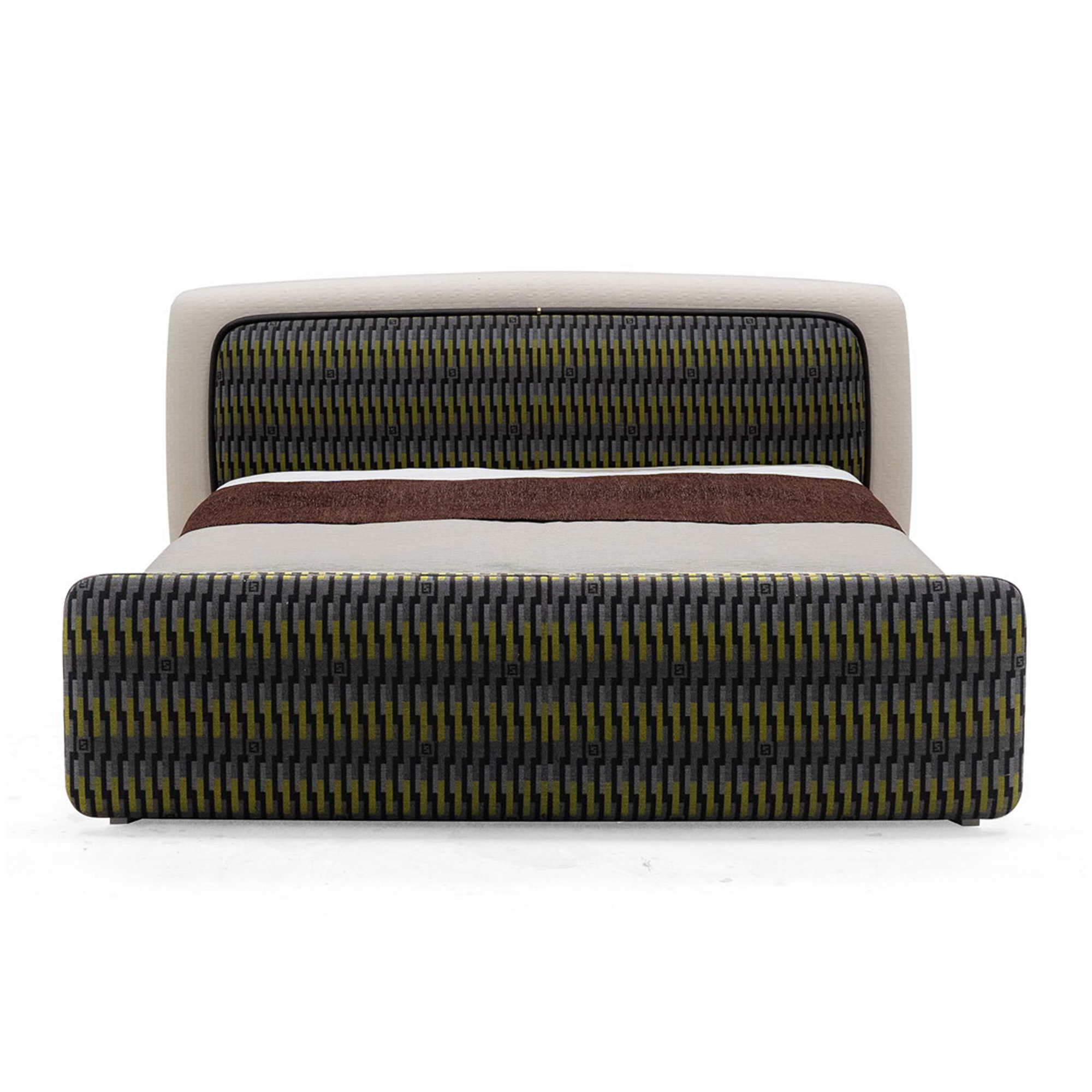Artistic cloud-shaped modular padded bed with painted base and gold accents.