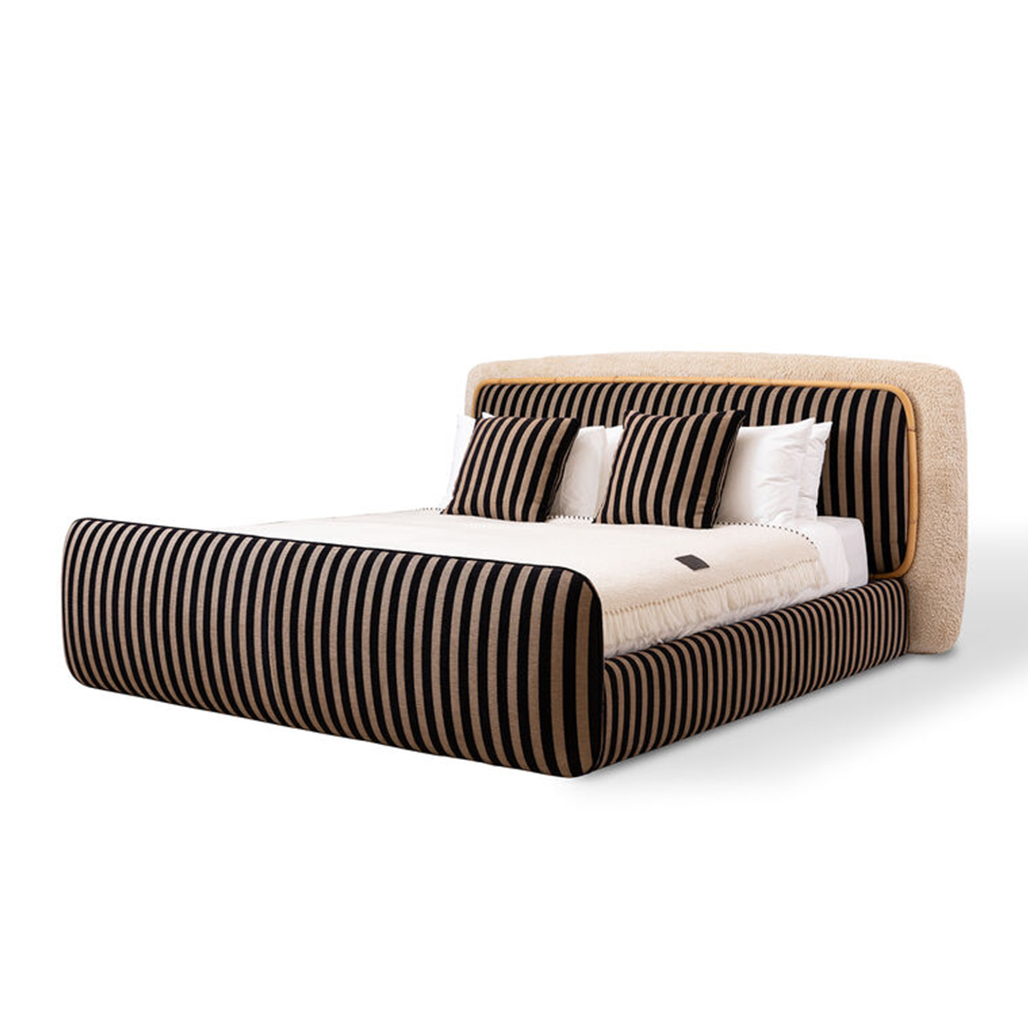Artistic cloud-shaped modular padded bed with painted base and gold accents.