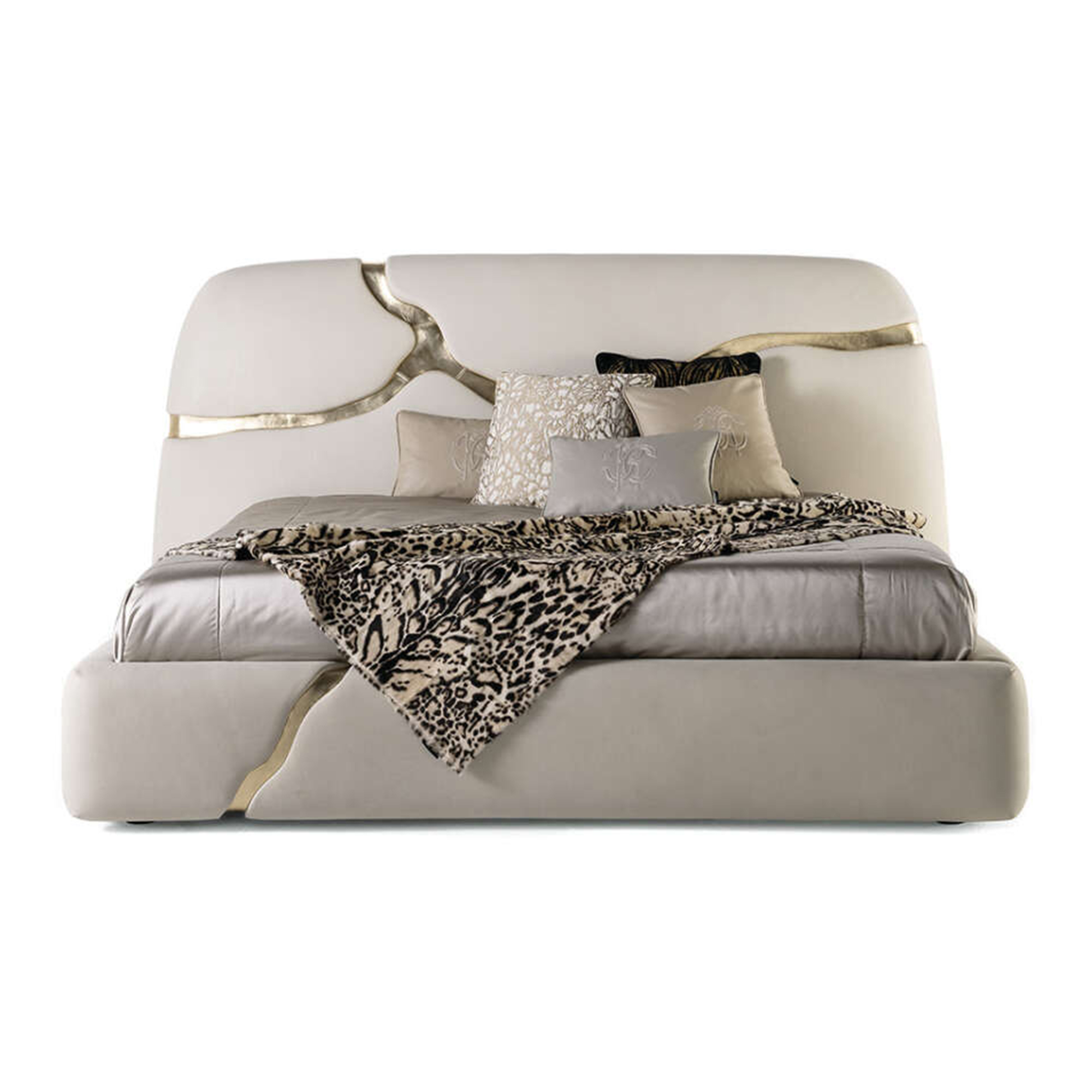 Ultra-premium genuine leather chevron bed with heavy brushed metal perimeter base.