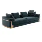 Arden Metalline sofa with curved metal surround and leather accent