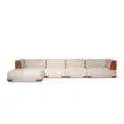 Aveline modular sofa with fabric upholstery and saddle leather armrests