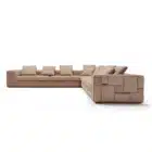Bramwell Patchwork sofa with geometric back panels and metal strips