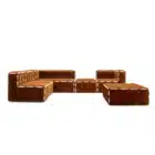 Caramel Cove modular sofa in caramel velvet with tufted cushions