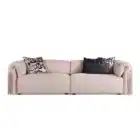 Malvera Fringe sofa with fringe armrests and leather upholstery