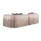 Malvera Fringe sofa with fringe armrests and leather upholstery