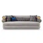 Marcelline Wave sofa with jacquard cushions and gold metal base