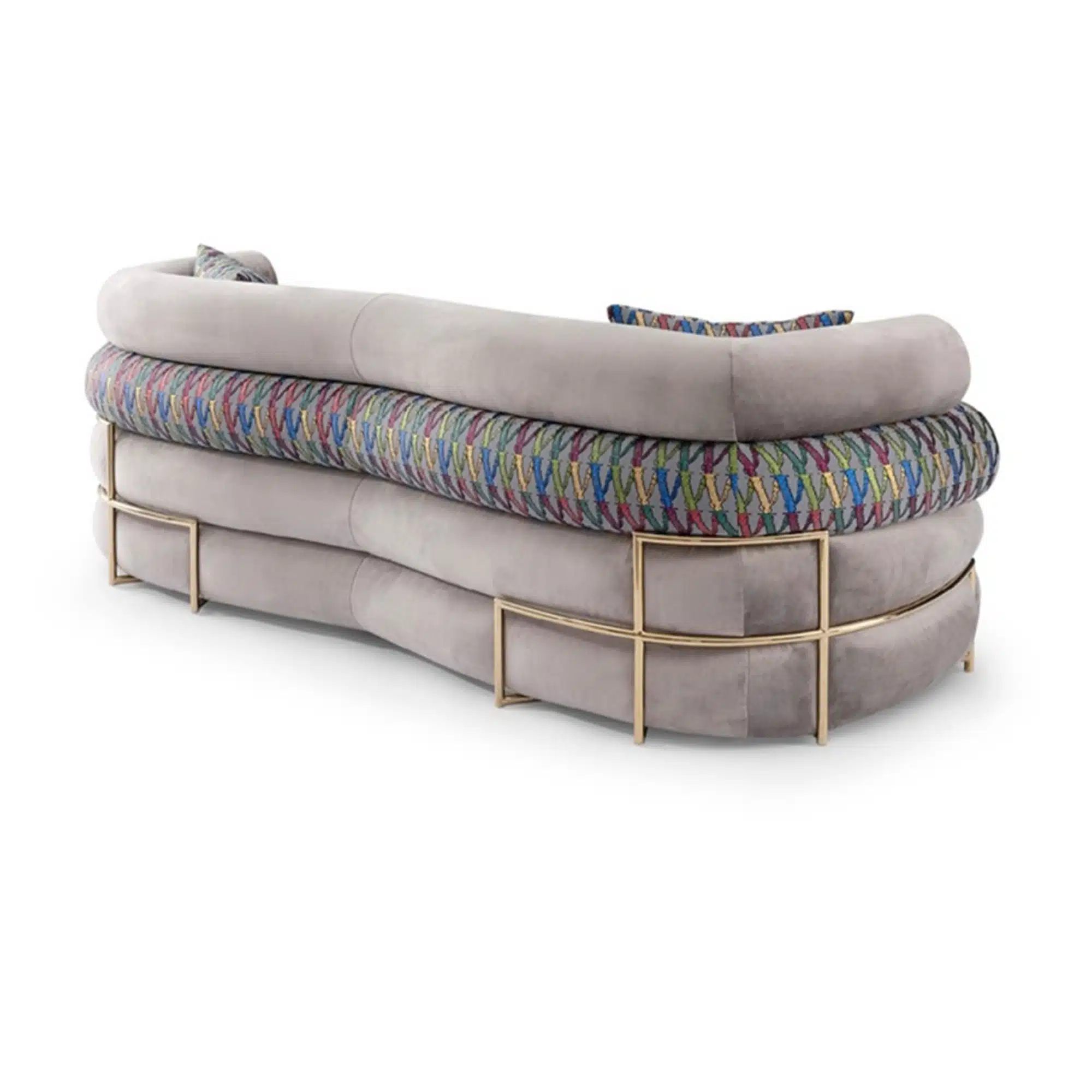 Marcelline Wave sofa with jacquard cushions and gold metal base