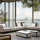 Maren Link sofa with integrated marble table and channel backrest