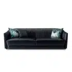 Sharpeia Pleated sofa in black leather with gold nailhead trim